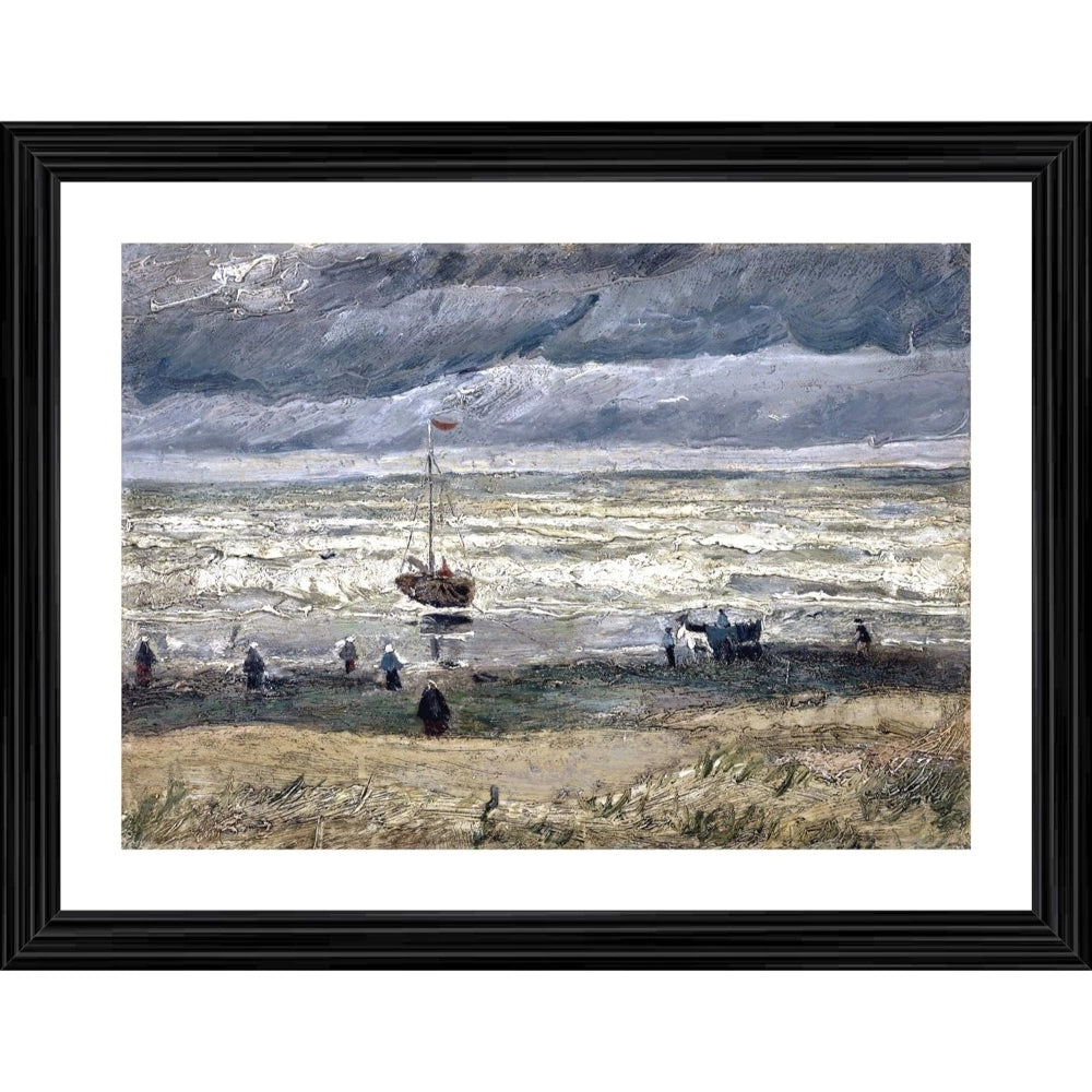 Generic Beach at Scheveningen in Stormy Weather 1882 Painting With Wood Photo Frame (Multicolor) Main image