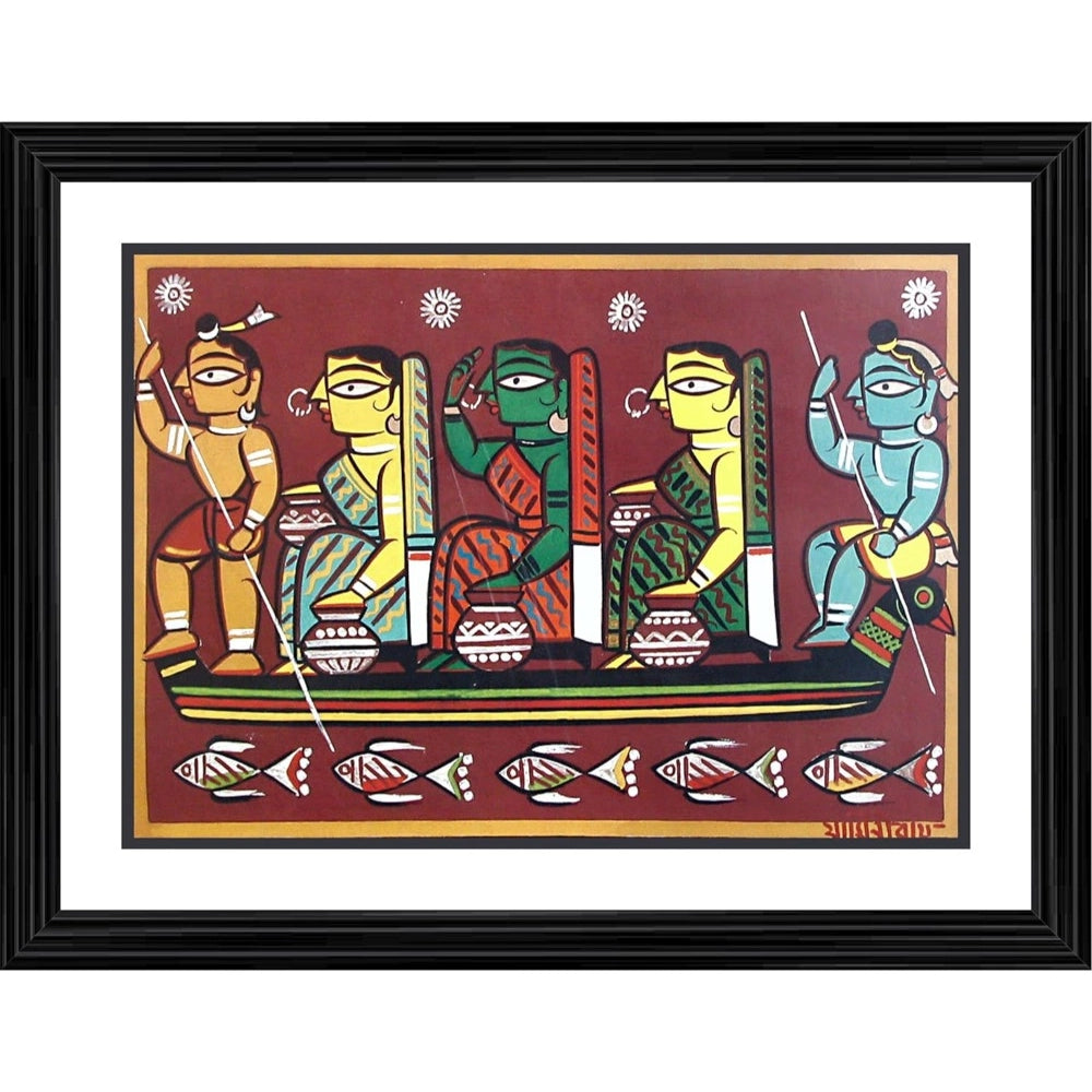 Generic Krishna sailing with Gopika Painting With Wood Photo Frame (Multicolor) Main image