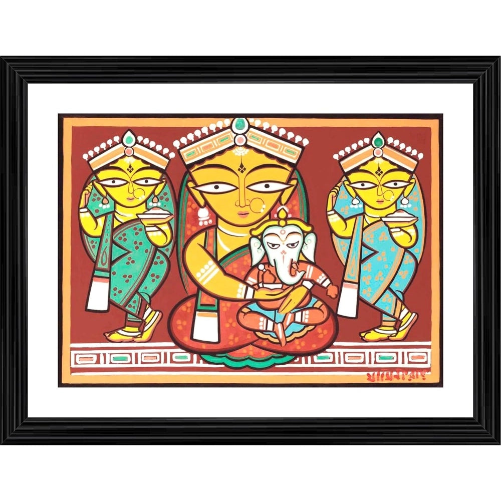 Generic Parvati Ganesh Painting With Wood Photo Frame (Multicolor) Main image
