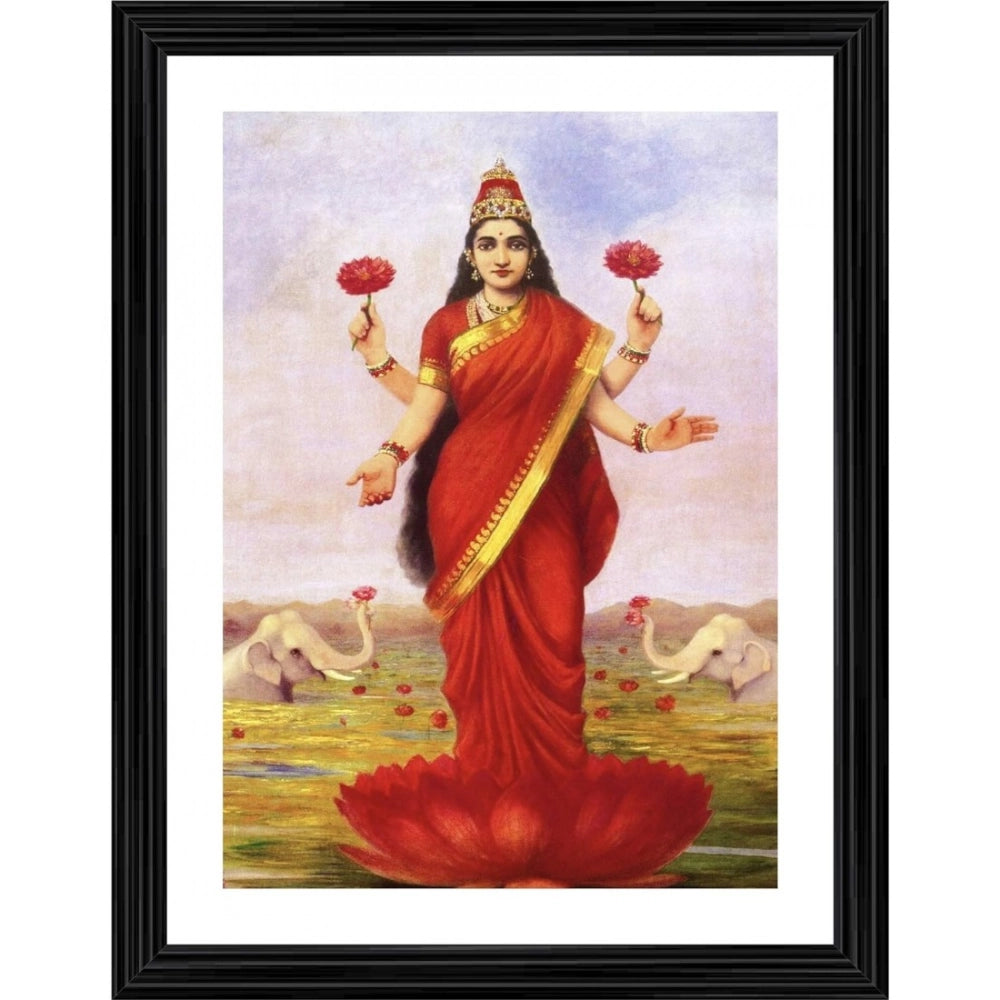 Generic Goddess Lakshmi &amp; Lotus in the Lake 1896 Painting With Wood Photo Frame (Multicolor) Main image