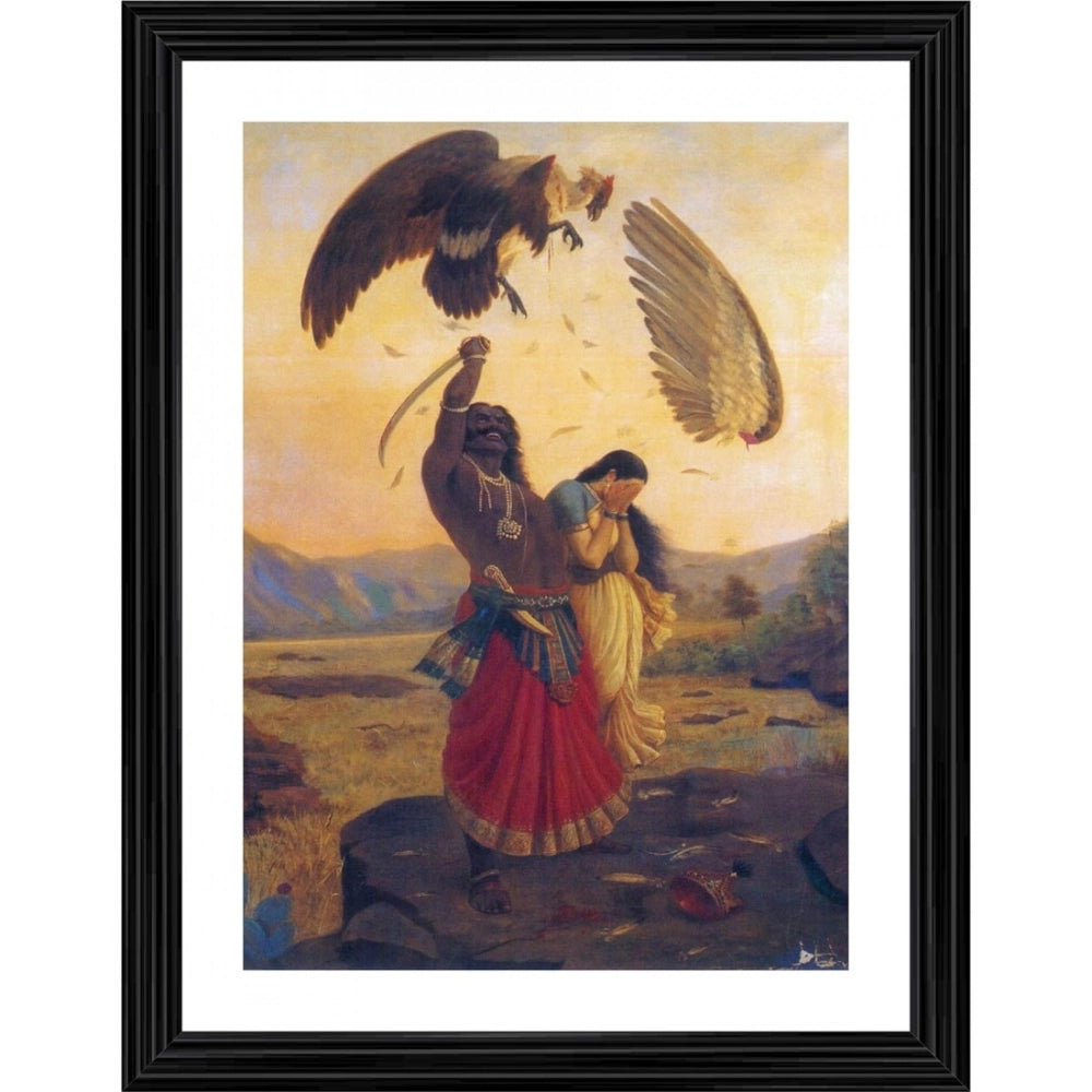 Generic Ravana Carrying off Sita and Opposed by Jatayu 1890 Painting With Wood Photo Frame (Multicolor) Main image