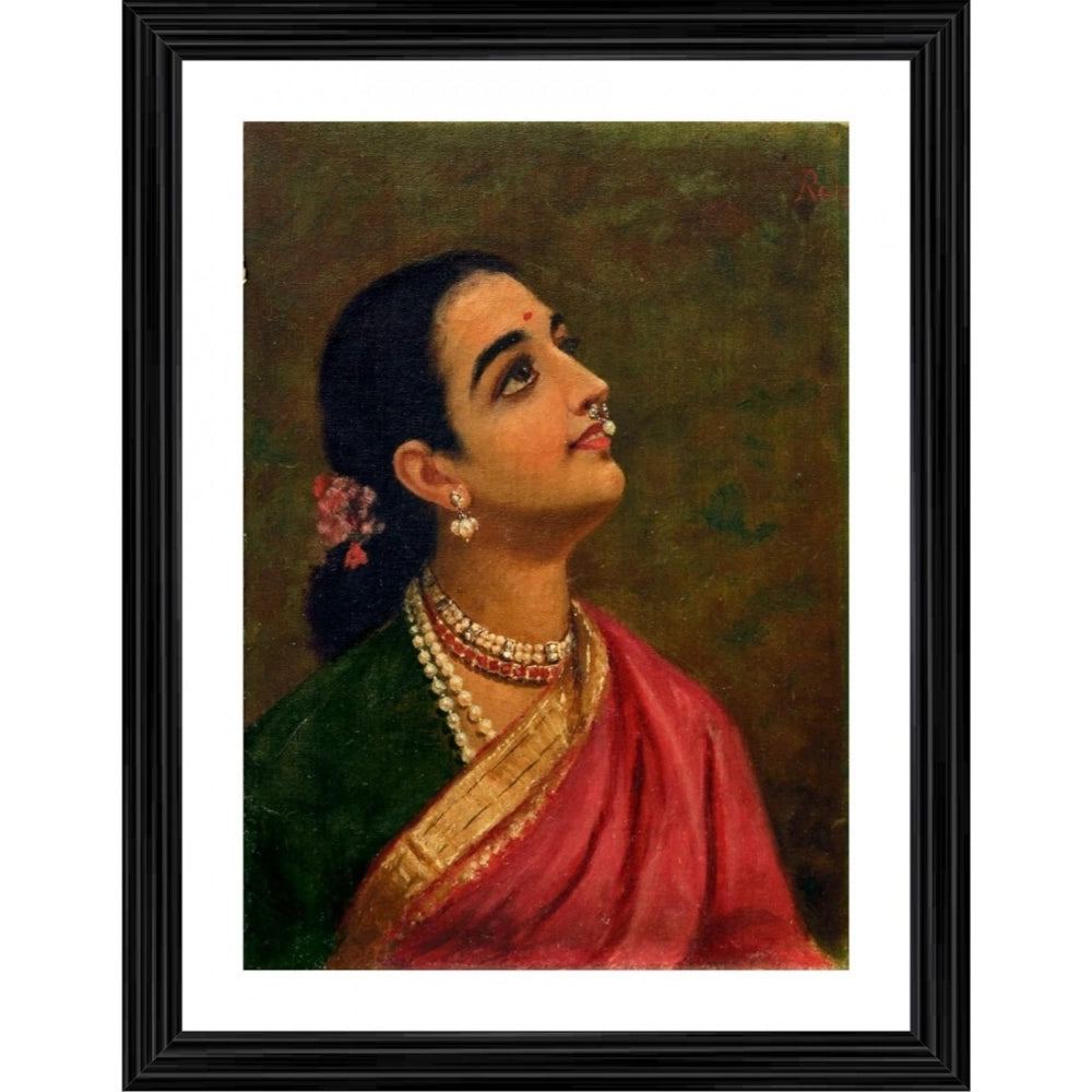 Generic Maharashtrian Woman 1891 Painting With Wood Photo Frame (Multicolor) Main image