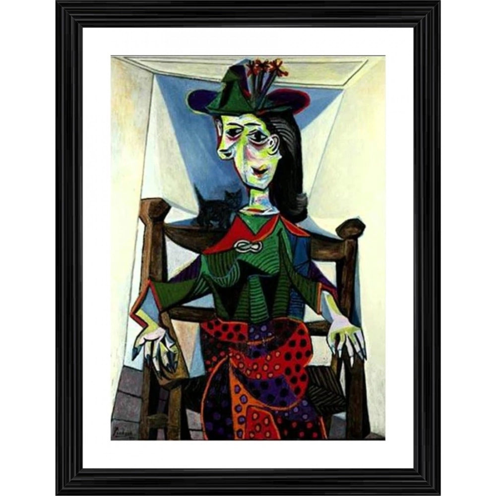 Generic Woman with Flowered Hat 1941 Painting With Wood Photo Frame (Multicolor) Main image