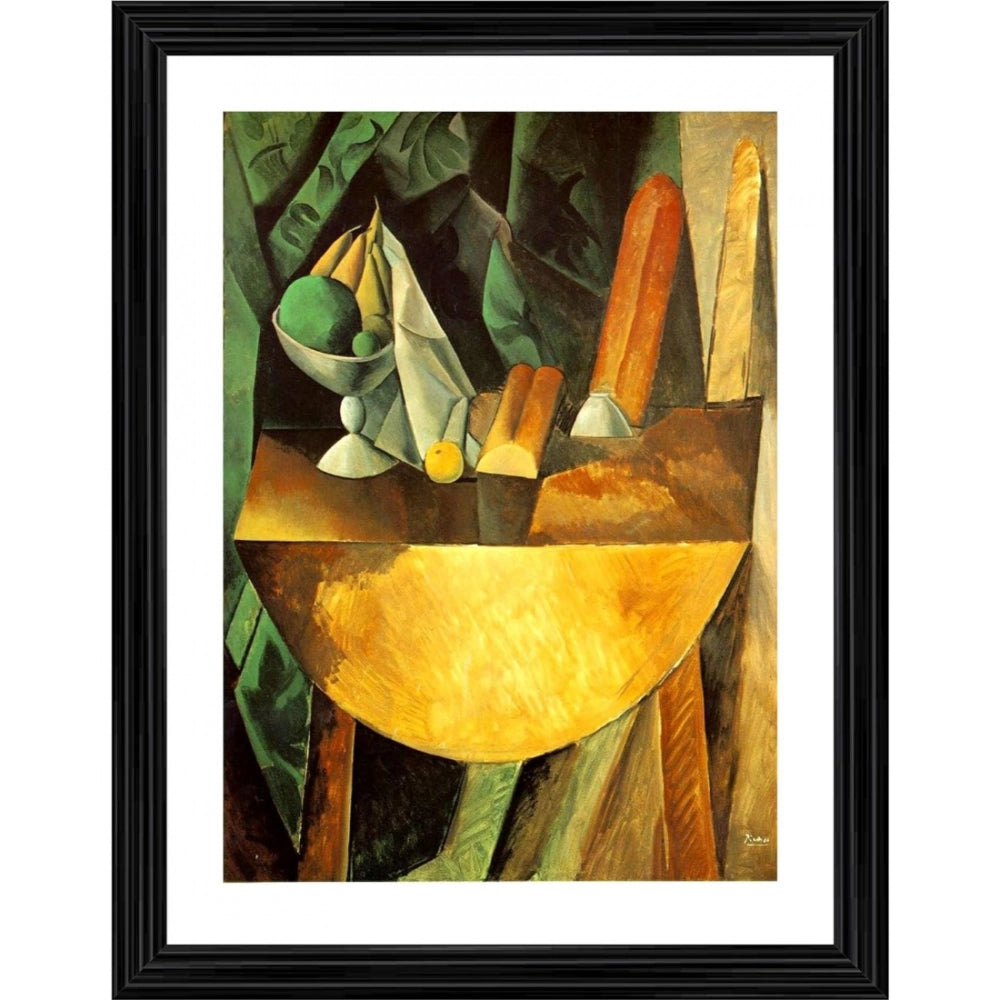 Generic Bread and Fruit Dish on a Table 1909 Painting With Wood Photo Frame (Multicolor) Main image