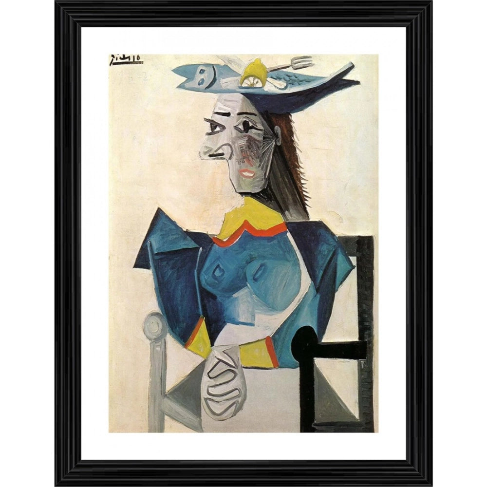 Generic Woman in a Fish Hat 1942 Painting With Wood Photo Frame (Multicolor) Main image