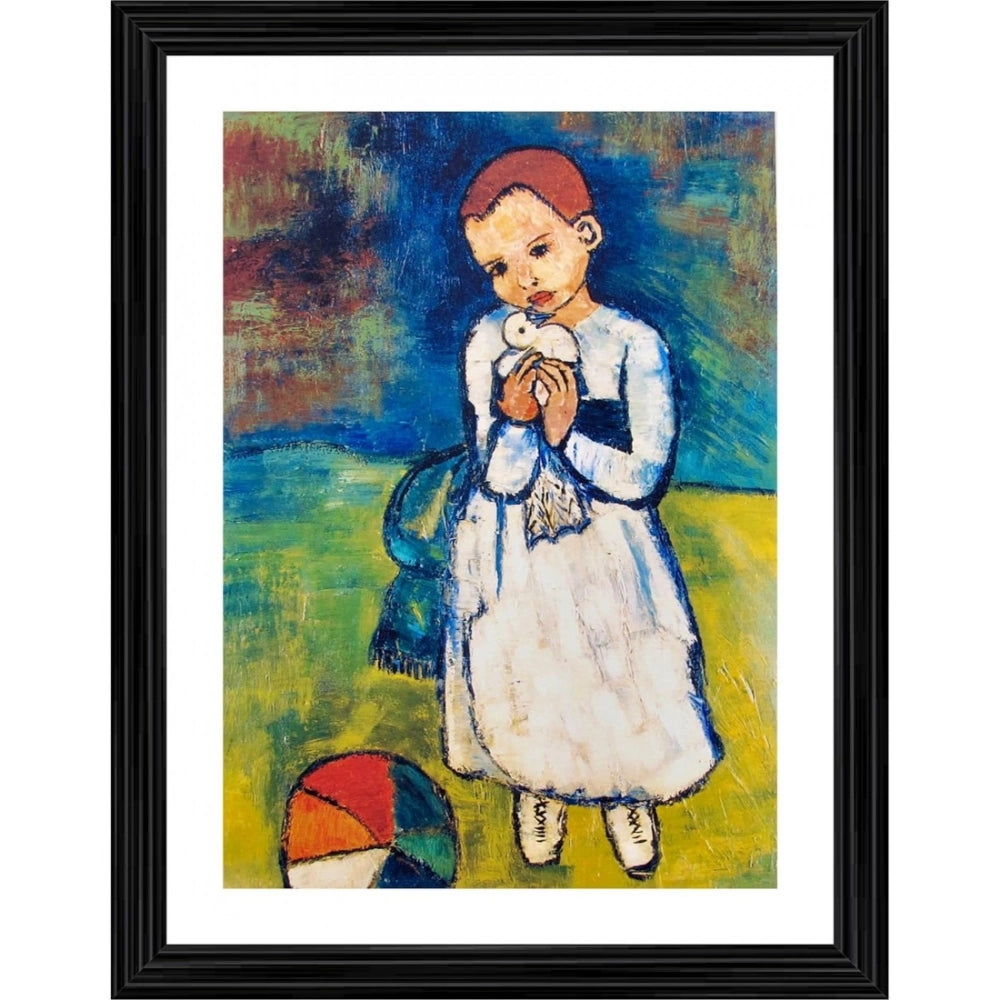 Generic Child with a Dove 1901 Painting With Wood Photo Frame (Multicolor) Main image