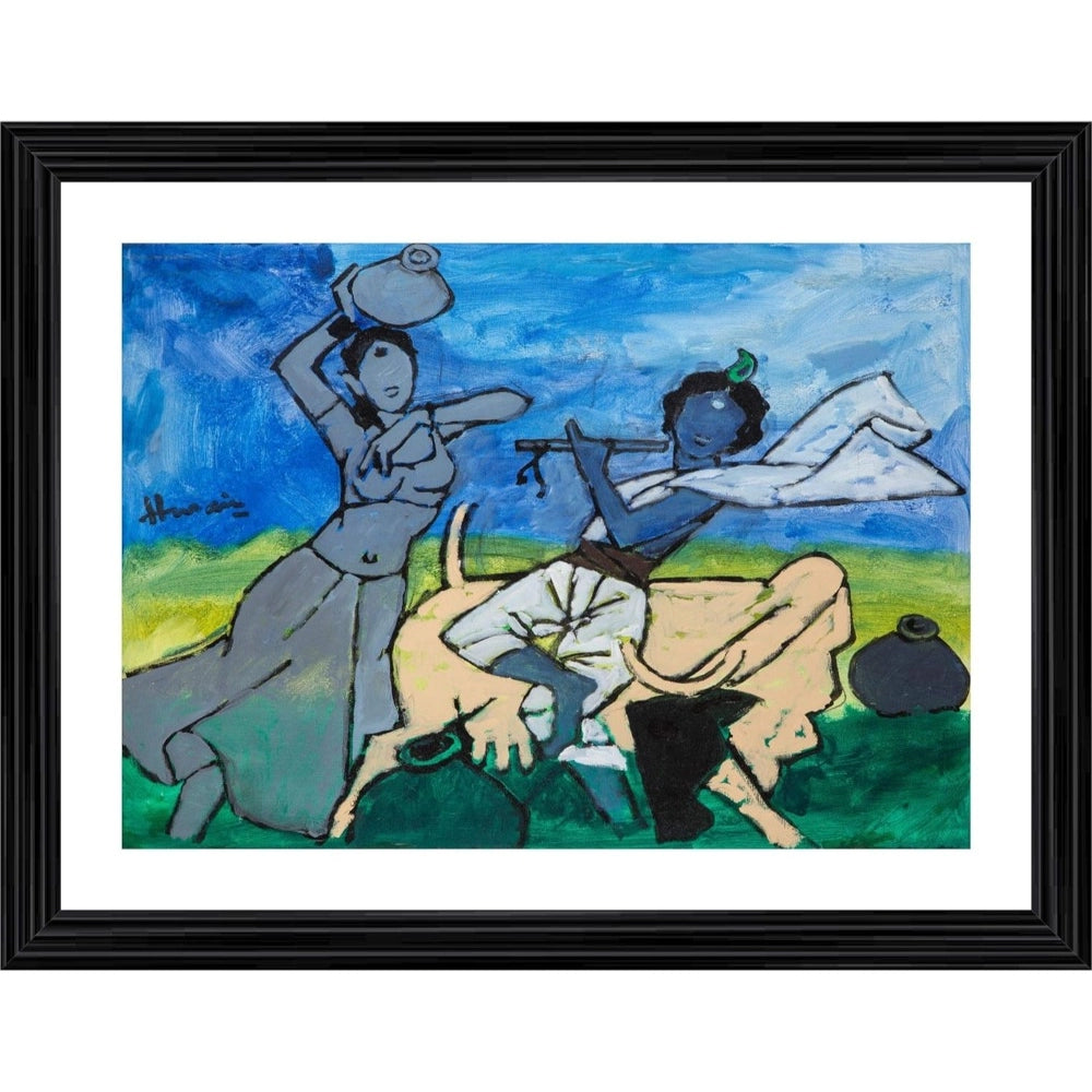 Generic Radha Krishna Painting With Wood Photo Frame (Multicolor) Main image