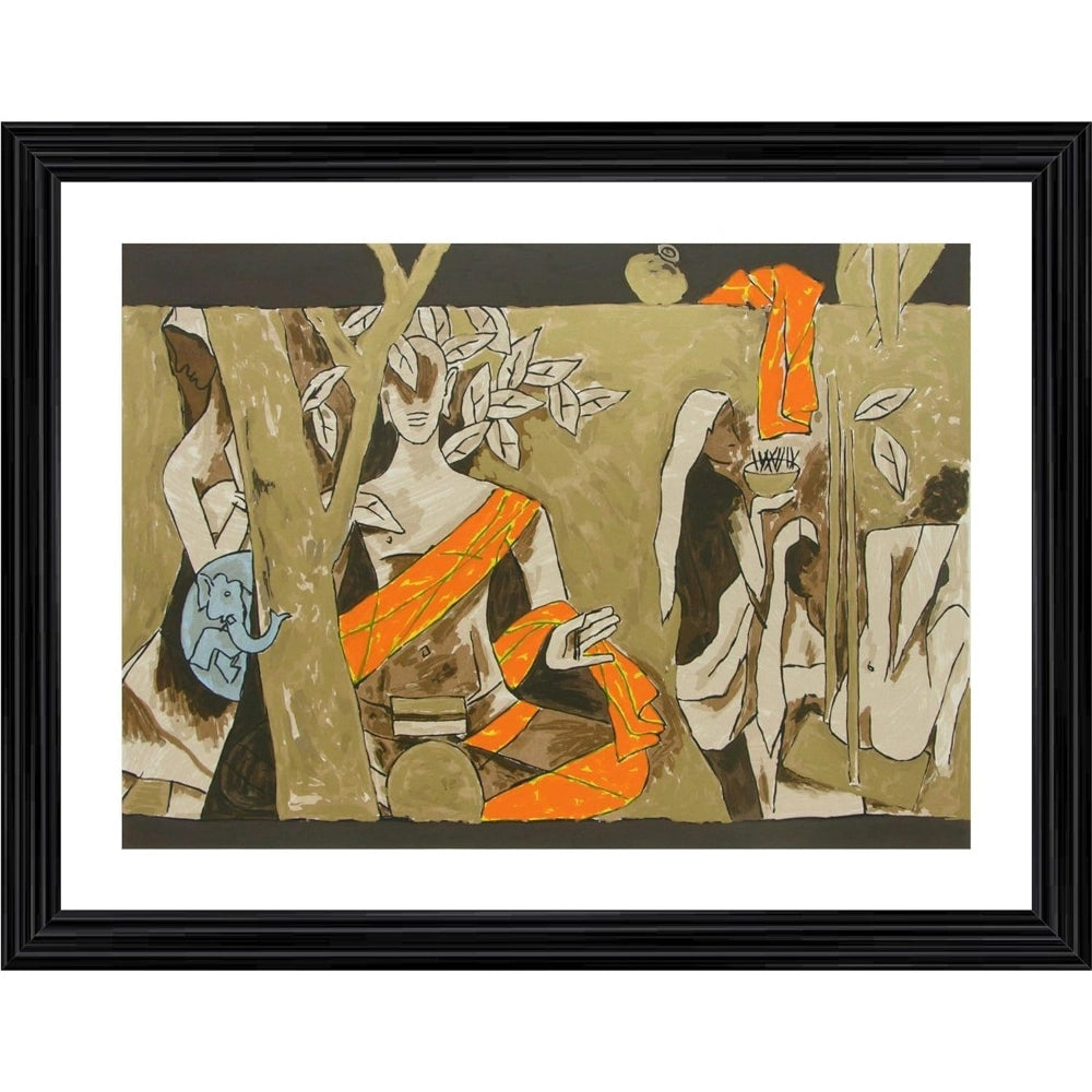 Generic Buddha and the Tree of Knowledge Painting With Wood Photo Frame (Multicolor) Main image