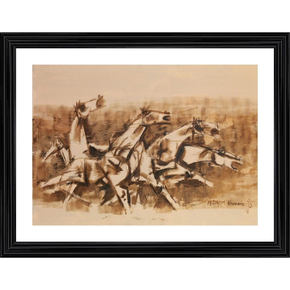 Generic Four Horses and the Battle Painting With Wood Photo Frame (Multicolor) Main image