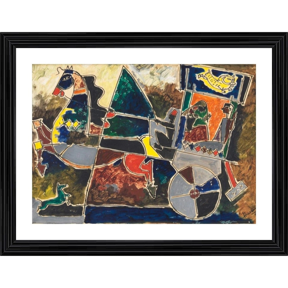 Generic Village Horse and the Chariot Painting With Wood Photo Frame (Multicolor) Main image