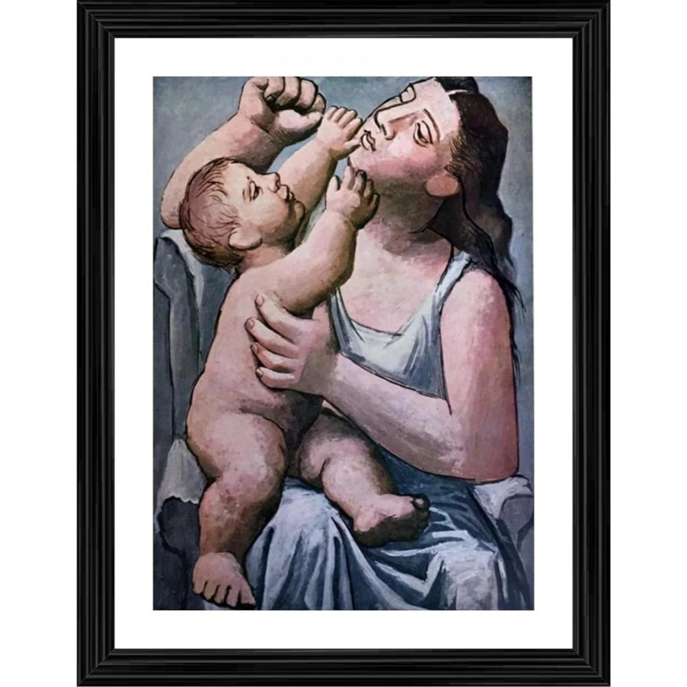 Generic Mother and Child 1921 Painting With Wood Photo Frame (Multicolor) Main image
