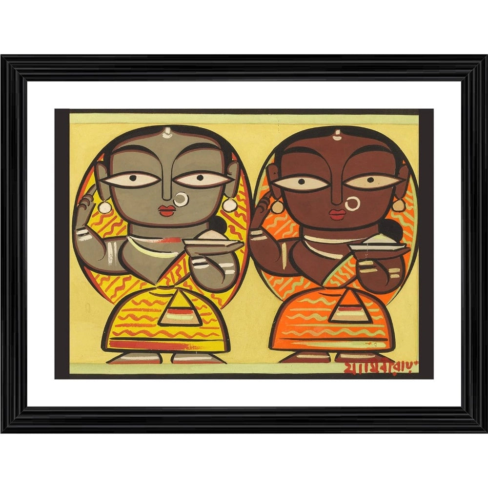Generic Two Worshiping Women Painting With Wood Photo Frame (Multicolor) Main image