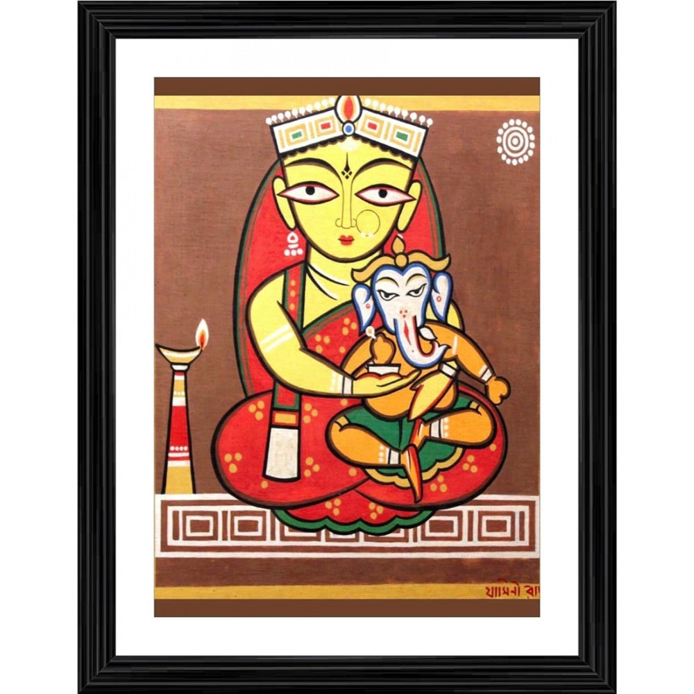 Generic Ganesh Parvati Painting With Wood Photo Frame (Multicolor) Main image