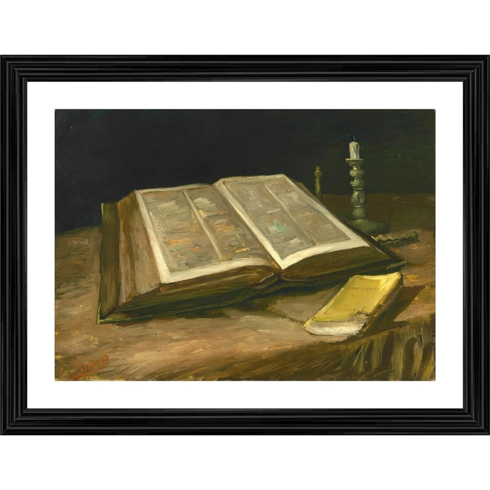 Generic Still Life with Bible 1885 Painting With Wood Photo Frame (Multicolor) Main image