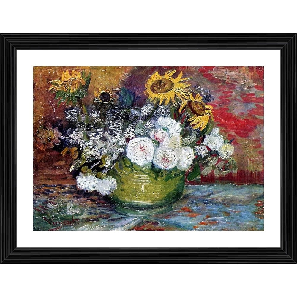 Generic Still life with roses and sunflowers 1886 Painting With Wood Photo Frame (Multicolor) Main image
