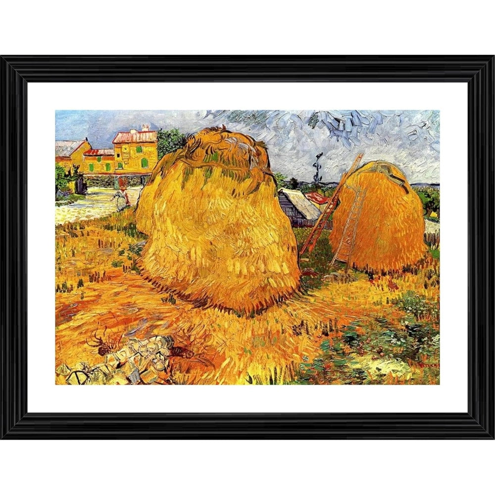 Generic Haystacks in Provence 1888 Painting With Wood Photo Frame (Multicolor) Main image