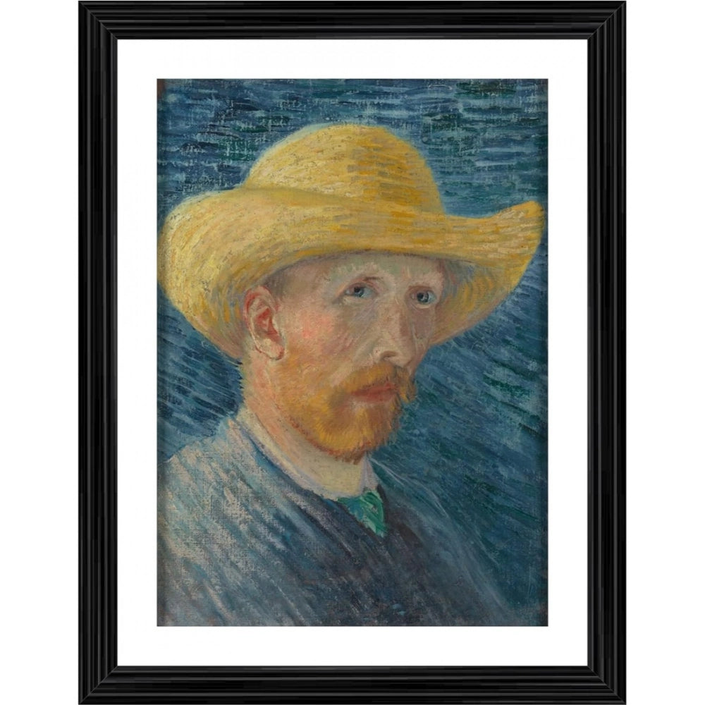 Generic Self Portrait with Straw Hat 1887 Painting With Wood Photo Frame (Multicolor) Main image