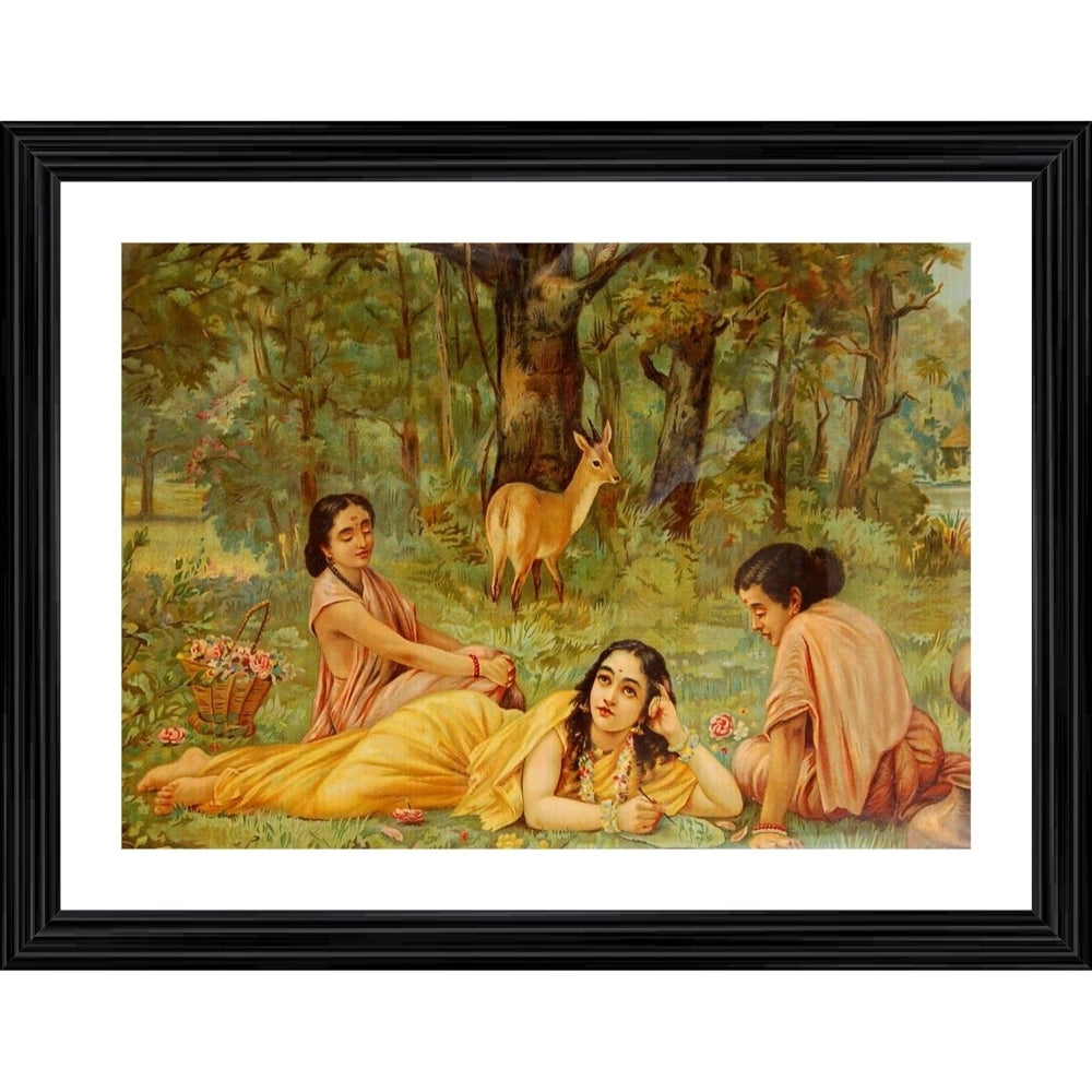 Generic Shakuntala Writing a Letter to Dushyant 1876 Painting With Wood Photo Frame (Multicolor) Main image