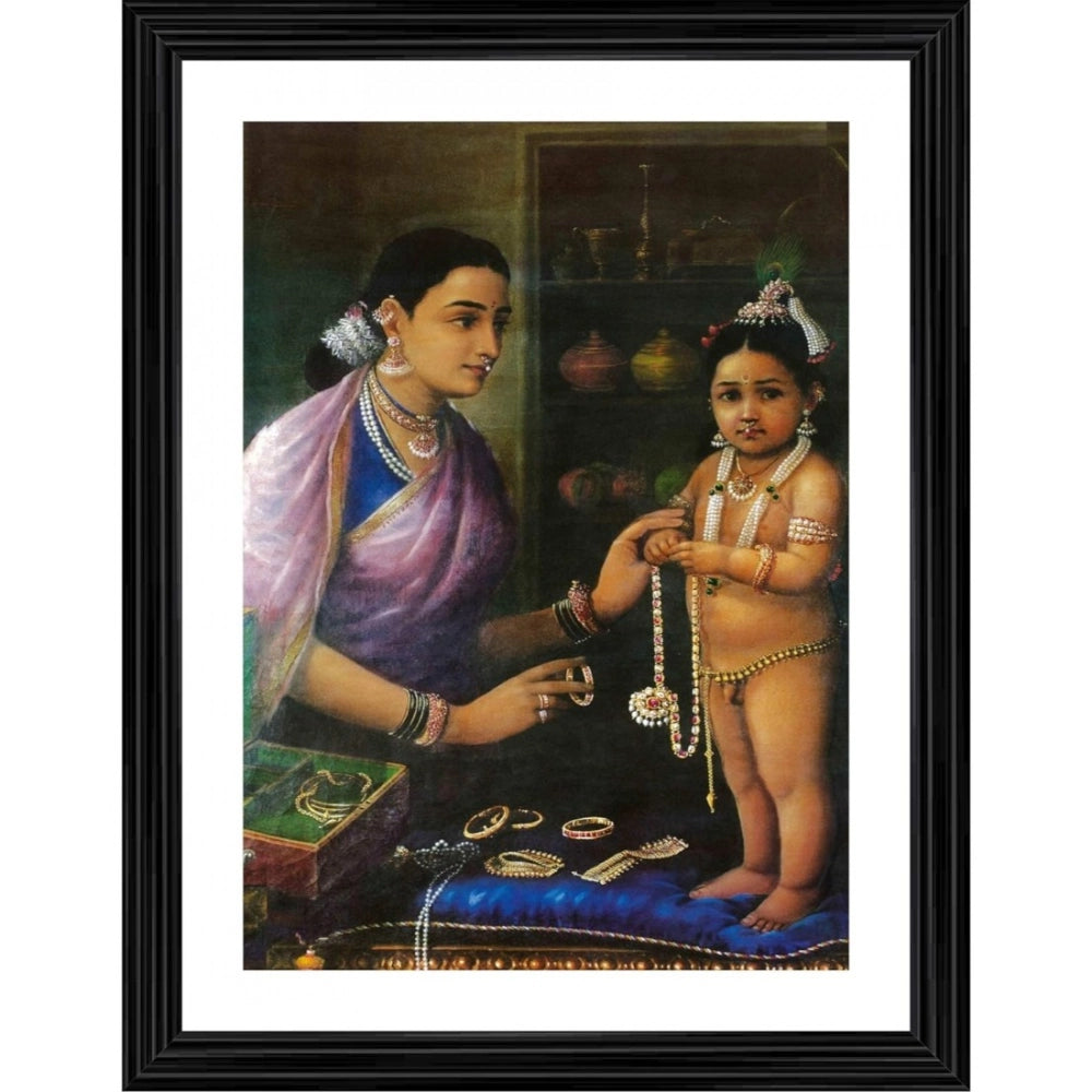 Generic Yashoda Bal Krishna with Cow 1879 Painting With Wood Photo Frame (Multicolor) Main image