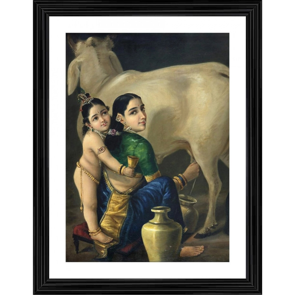 Generic Yashoda Bal Krishna with Ornaments 1870 Painting With Wood Photo Frame (Multicolor) Main image