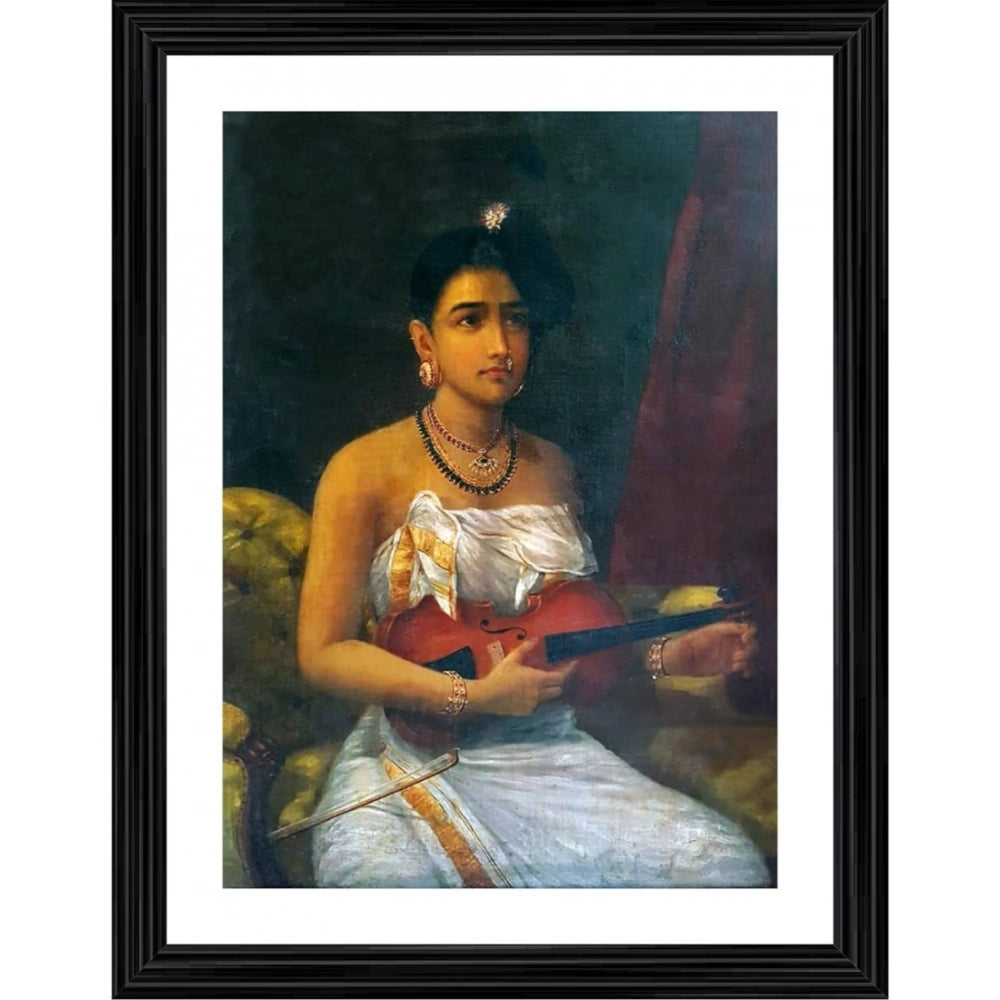 Generic A Lady Playing Voilin 1880 Painting With Wood Photo Frame (Multicolor) Main image