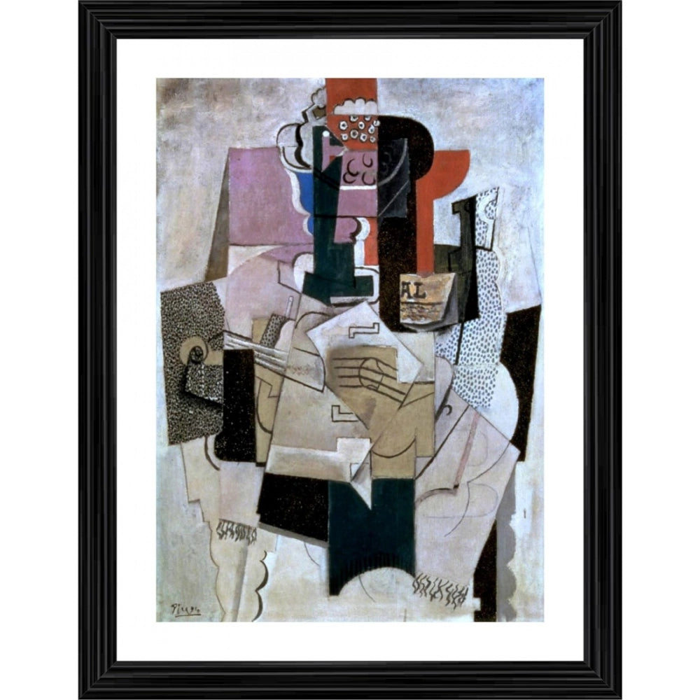 Generic Bowl of Fruit Violin and Bottle 1914 Painting With Wood Photo Frame (Multicolor) Main image