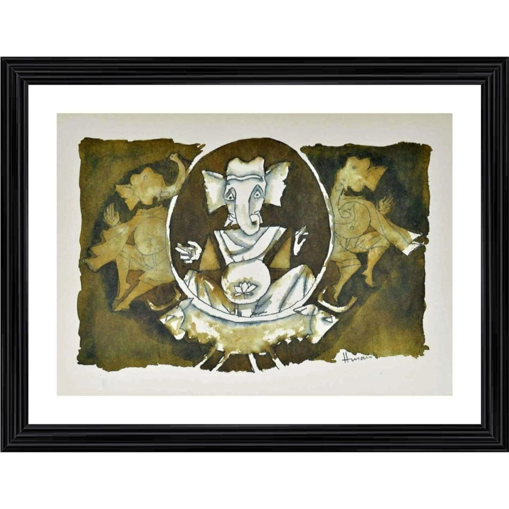 Generic Shree Ganesh Painting With Wood Photo Frame (Multicolor) Main image