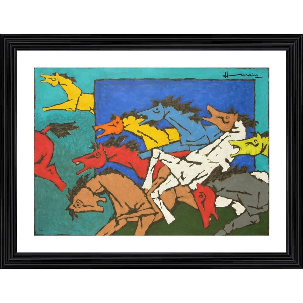 Generic Village Horses Painting With Wood Photo Frame (Multicolor) Main image