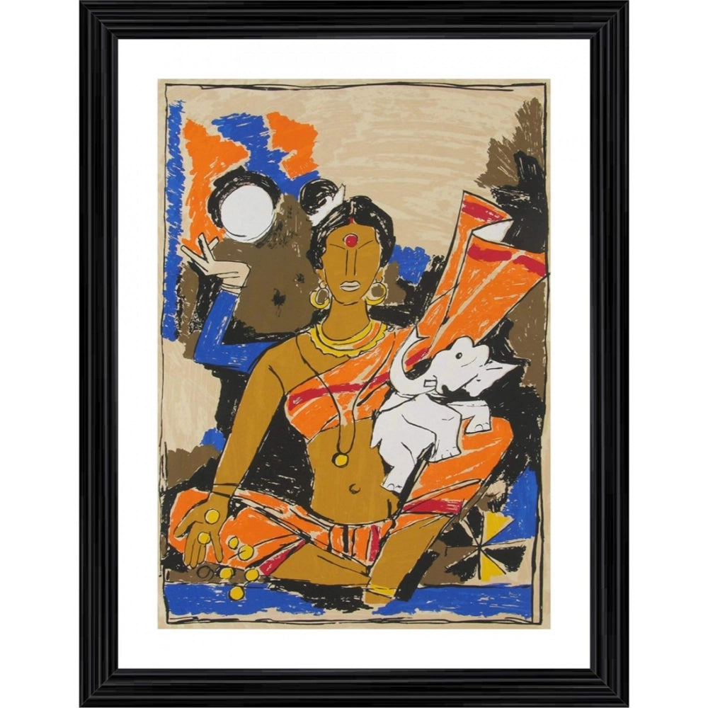 Generic Goddess Lakshmi Painting With Wood Photo Frame (Multicolor) Main image