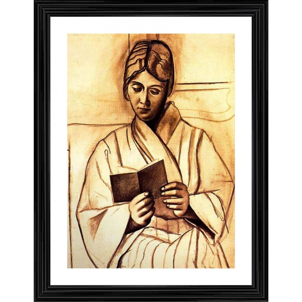 Generic Woman Olga Reading a Book 1920 Painting With Wood Photo Frame (Multicolor) Main image