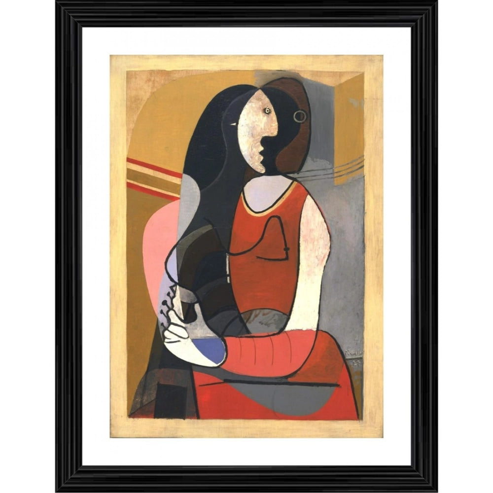 Generic Seated Woman 1923 Painting With Wood Photo Frame (Multicolor) Main image