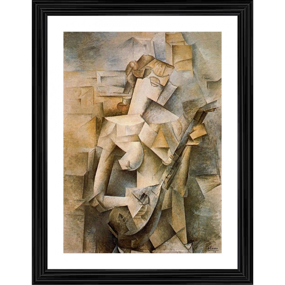 Generic Girl with mandolin 1910 Painting With Wood Photo Frame (Multicolor) Main image