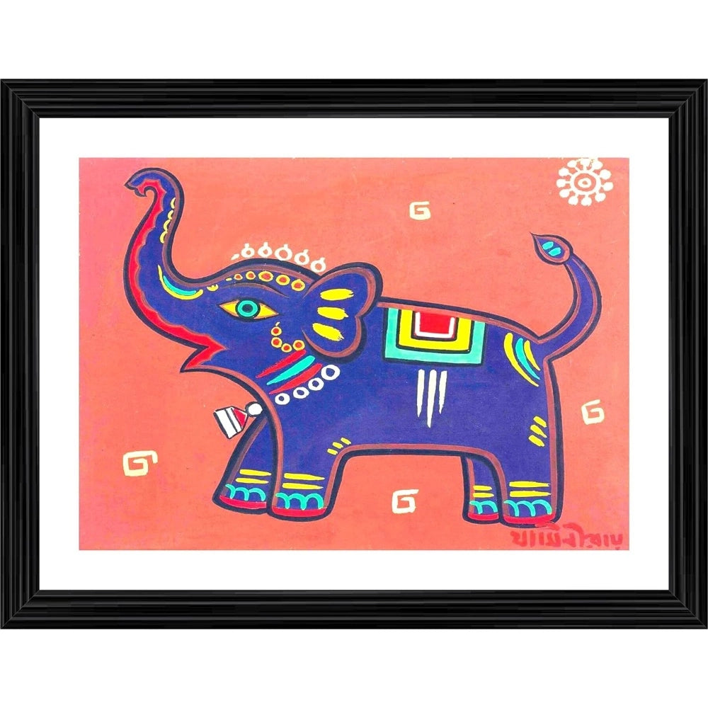Generic The Elephant Painting With Wood Photo Frame (Multicolor) Main image