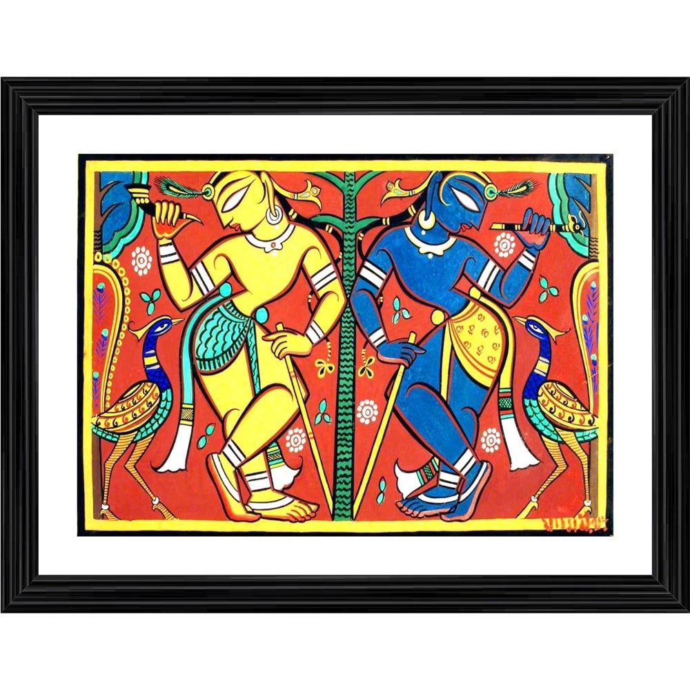Generic Krishna Balram Painting With Wood Photo Frame (Multicolor) Main image
