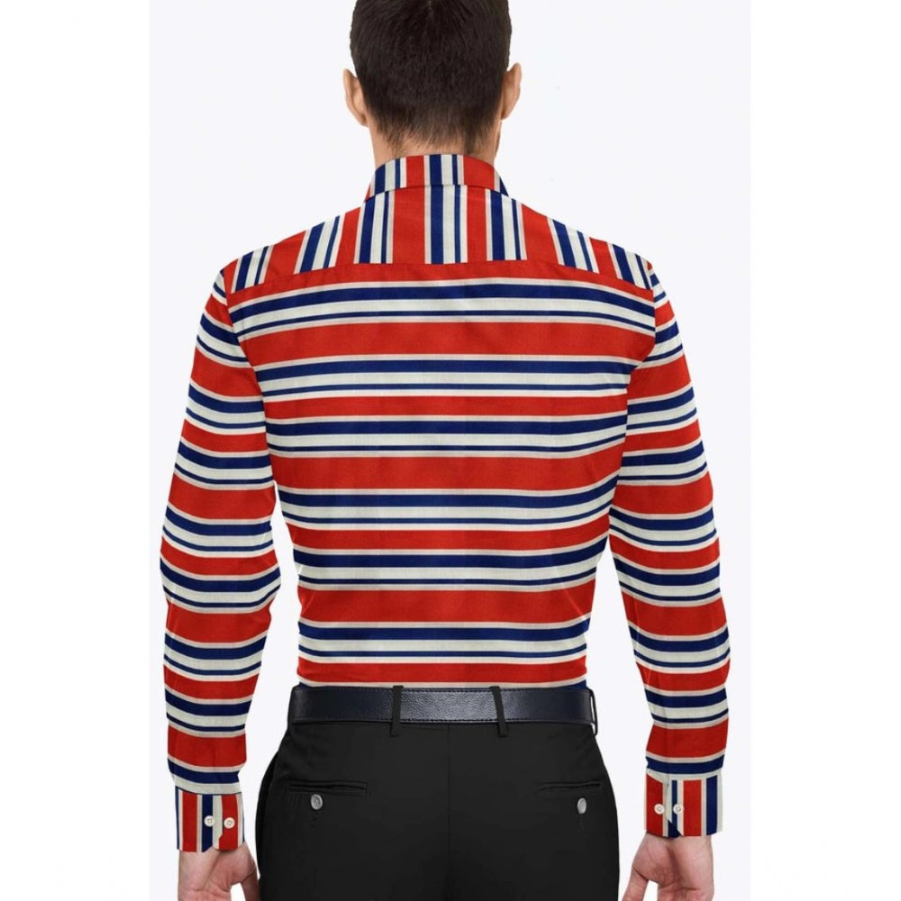 Generic Men's Cotton Blended Striped Full Sleeve Shirt (Red-Blue) Secondary image