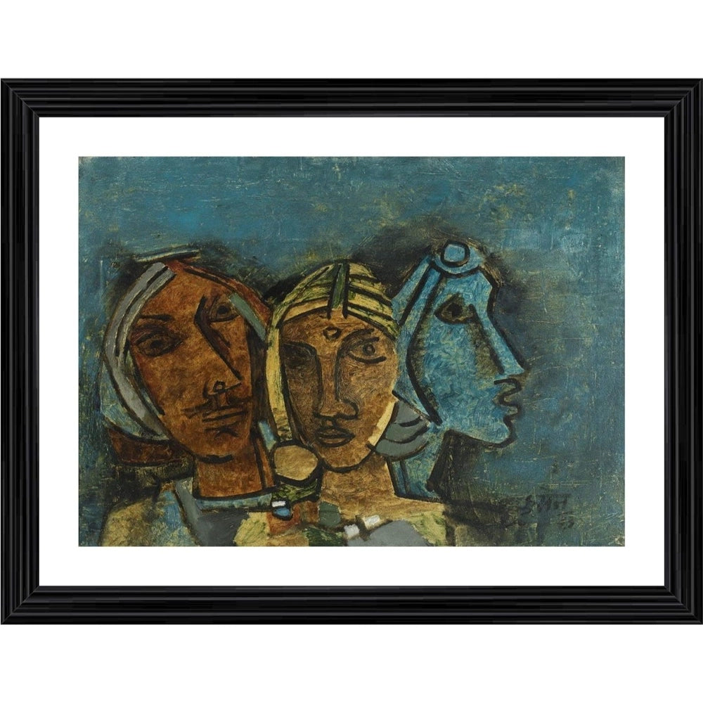 Generic Three Ladies Rajasthan 1963 Painting With Wood Photo Frame (Multicolor) Main image