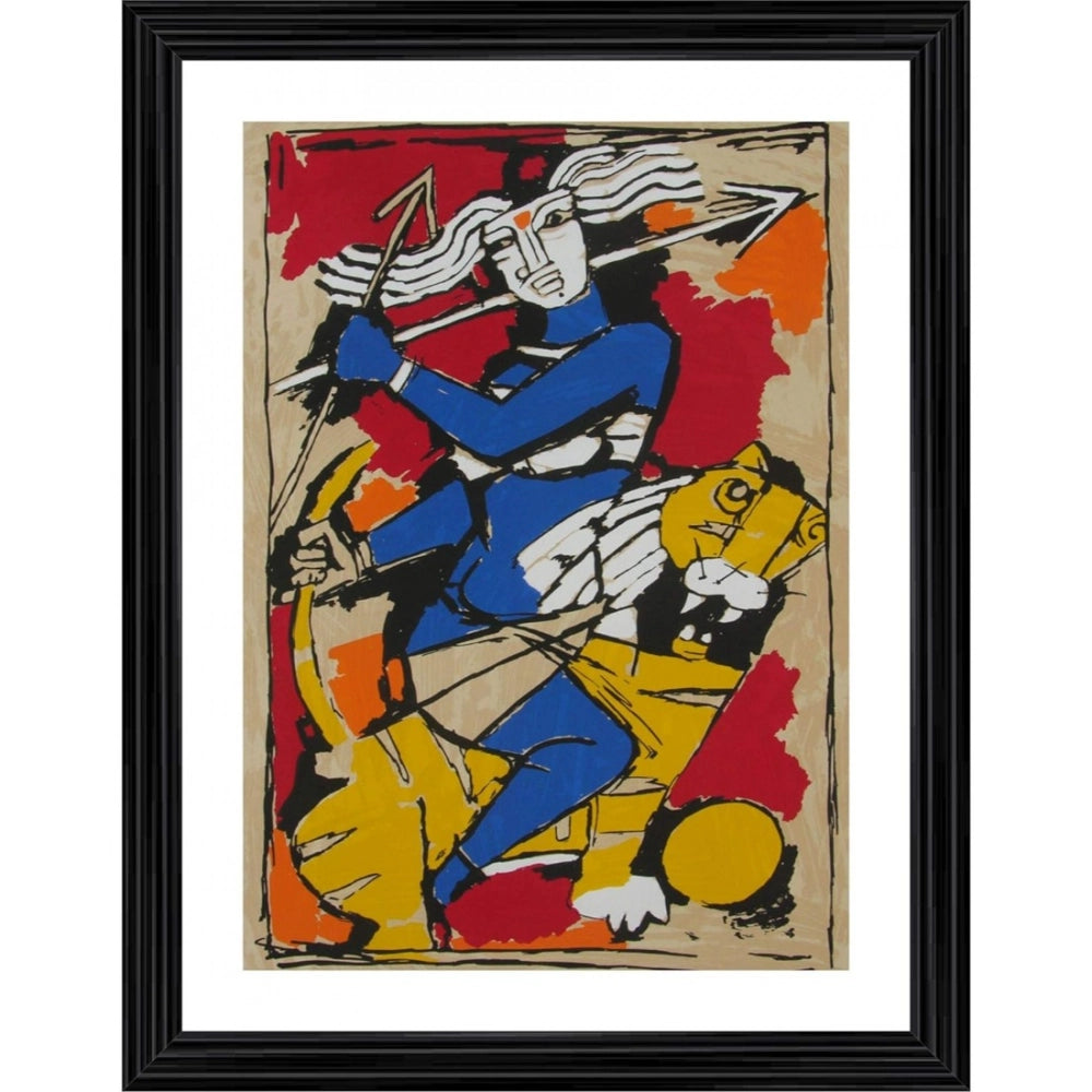 Generic Goddess Durga Painting With Wood Photo Frame (Multicolor) Main image