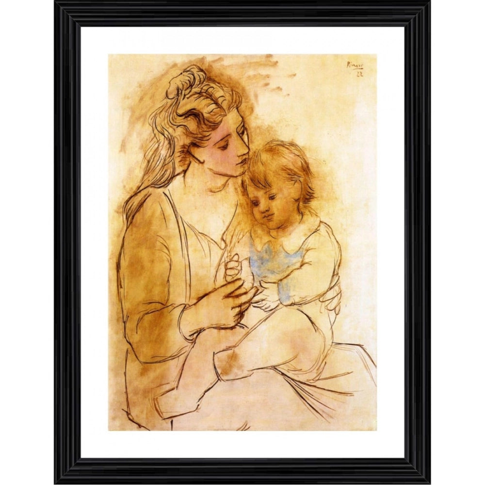 Generic Mother and Child 1922 Painting With Wood Photo Frame (Multicolor) Main image
