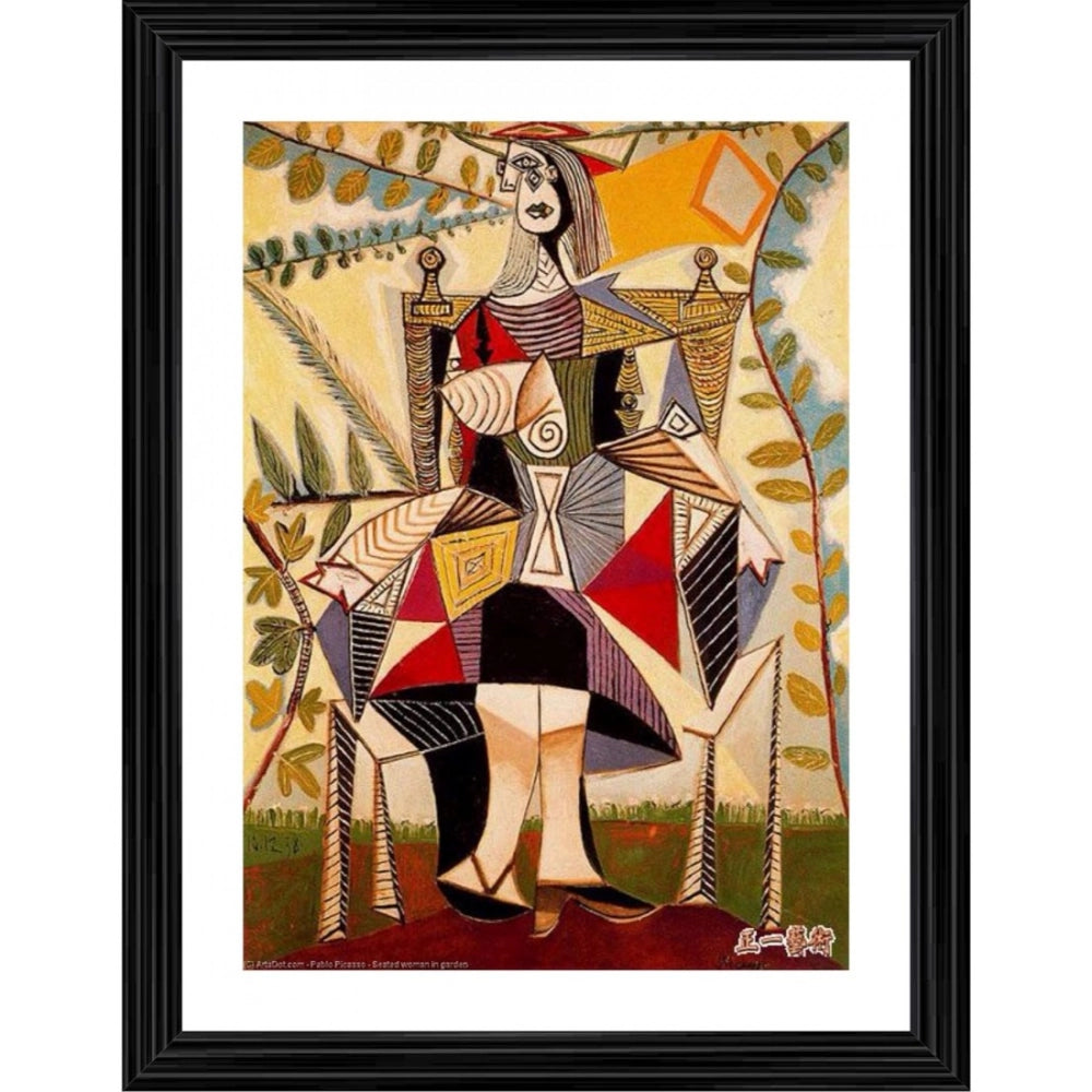 Generic Seated Woman in a Garden 1938 Painting With Wood Photo Frame (Multicolor) Main image