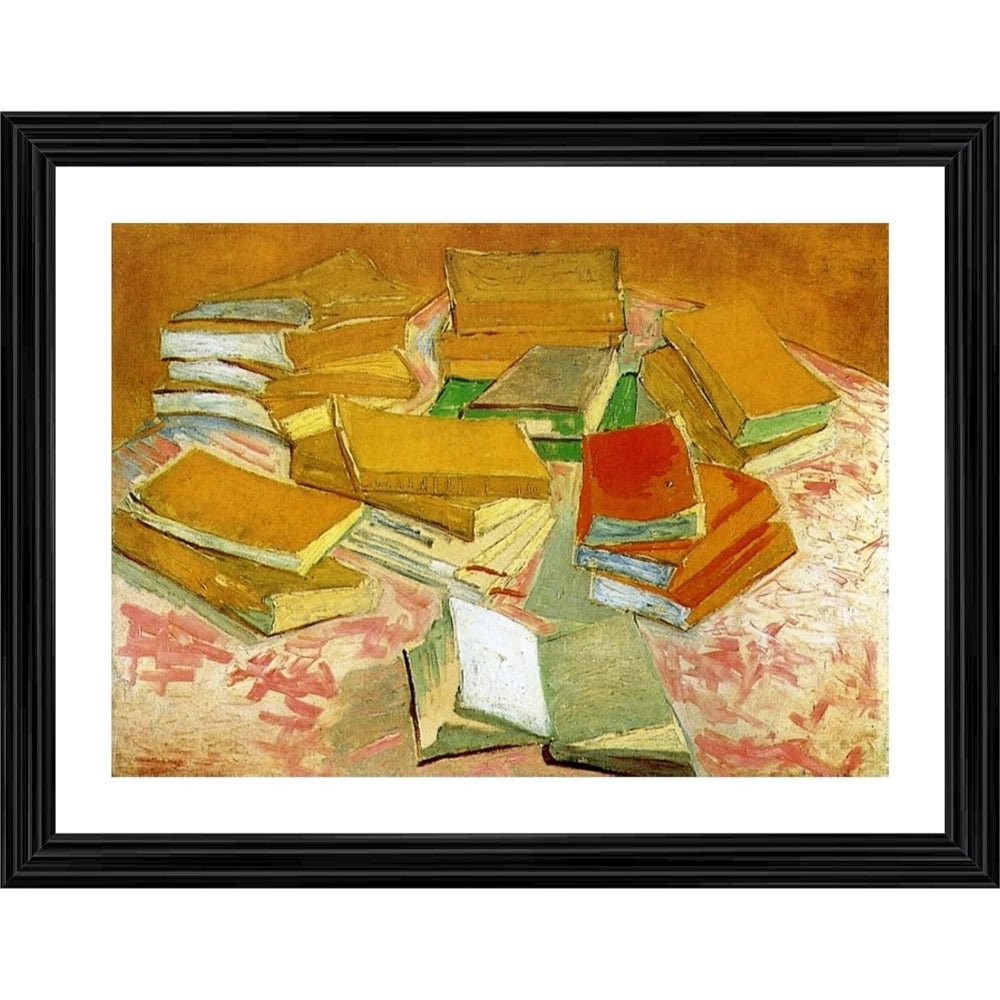 Generic Piles of French Novels 1887 Painting With Wood Photo Frame (Multicolor) Main image