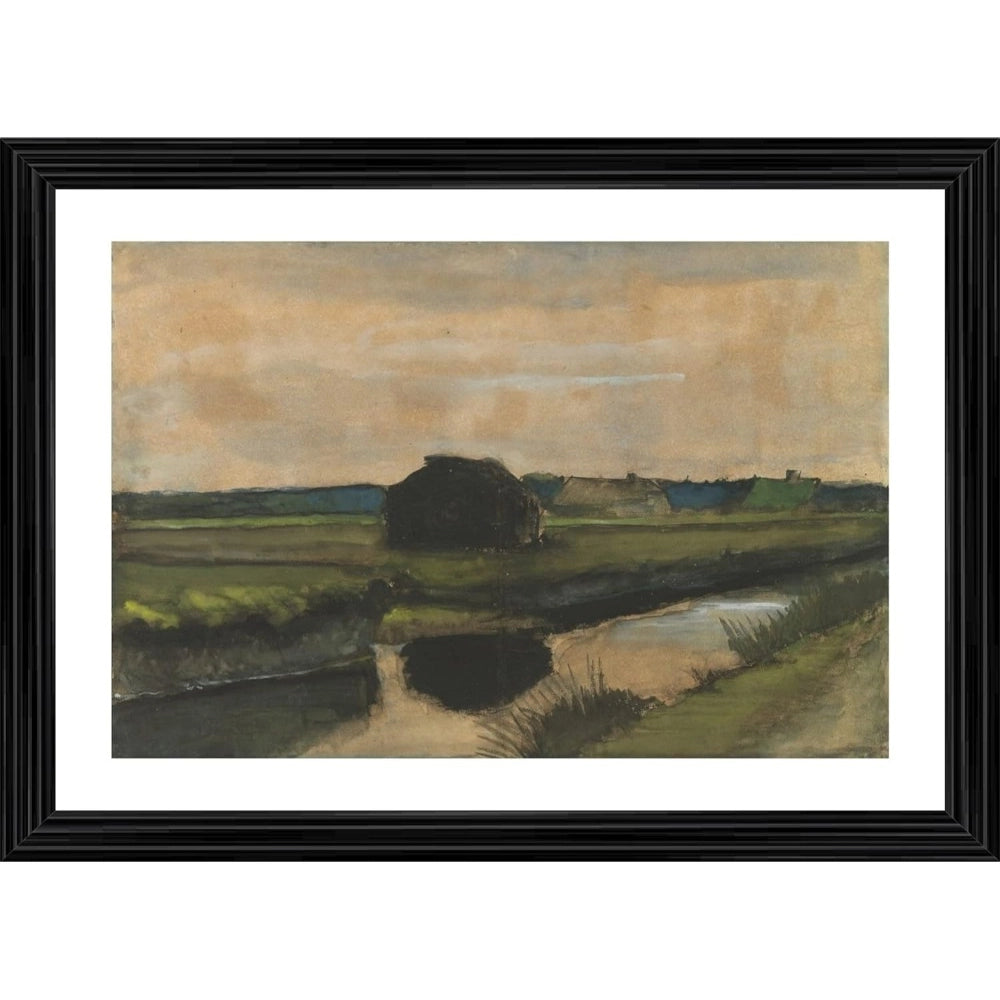 Generic Stack of Peat and Farmhouses 1883 Painting With Wood Photo Frame (Multicolor) Main image