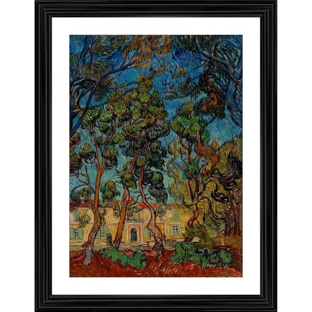 Generic Pine Trees in the Garden of Asylum 1889 Painting With Wood Photo Frame (Multicolor) Main image