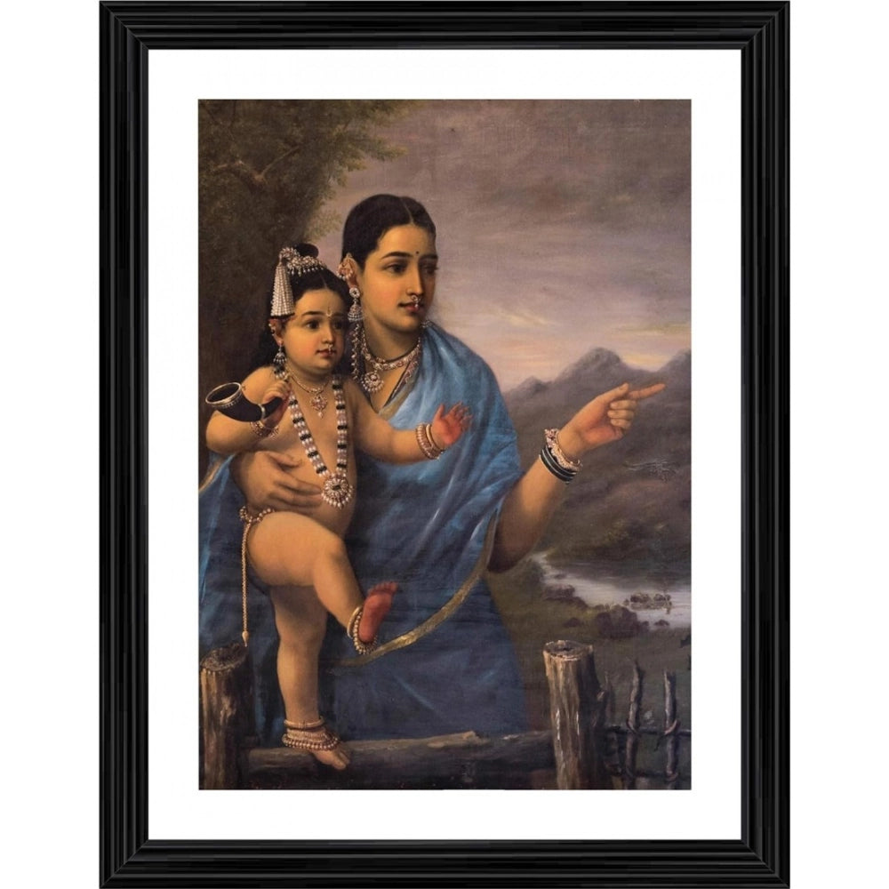 Generic Yashoda Pointing out to Balakrishna Cows 1870 Painting With Wood Photo Frame (Multicolor) Main image