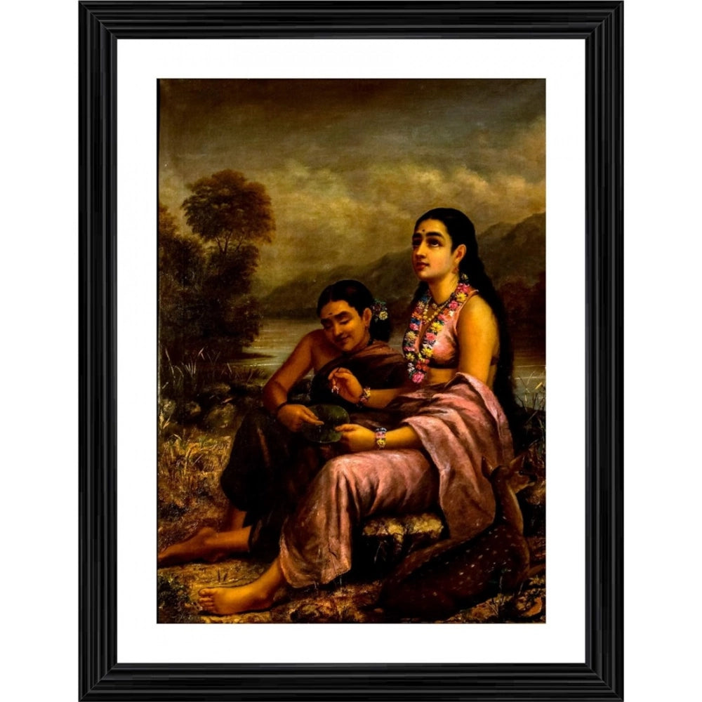 Generic Shakuntala writing a love letter on a lotus leaf 1900 Painting With Wood Photo Frame (Multicolor) Main image