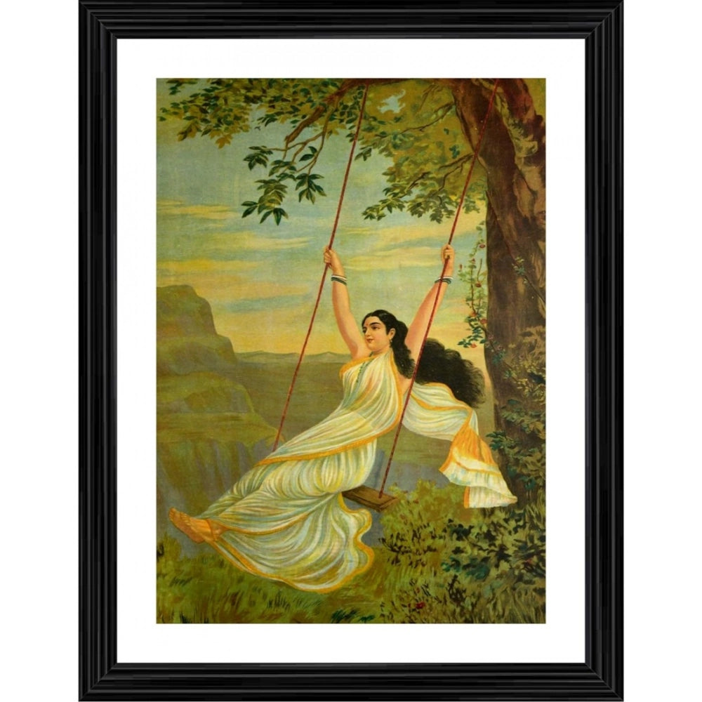 Generic Mohini on a Swing 1894 Painting With Wood Photo Frame (Multicolor) Main image