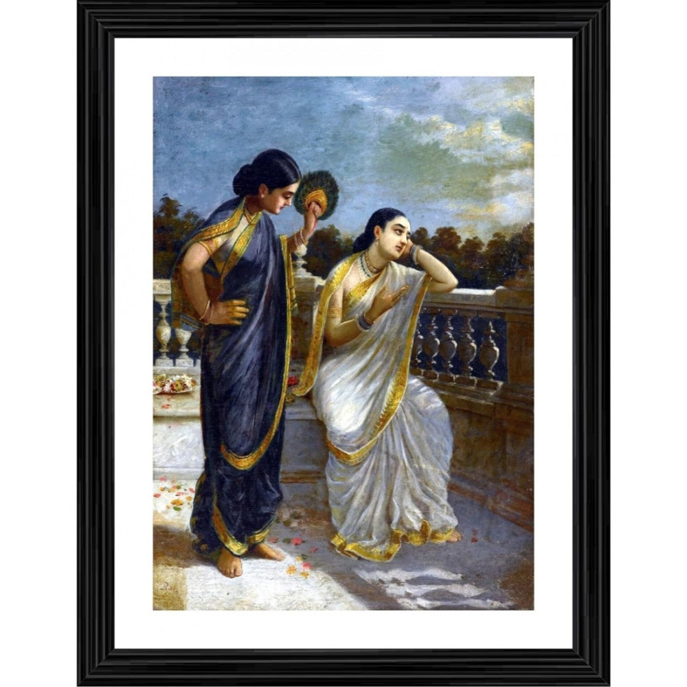 Generic Damayanti Thinking of King Nal 1883 Painting With Wood Photo Frame (Multicolor) Main image