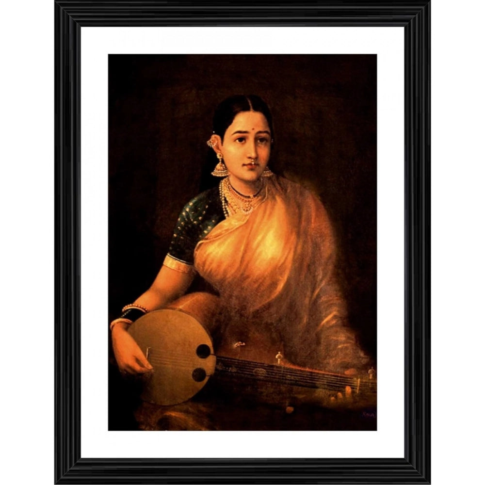 Generic A Lady Playing Swarbat 1874 Painting With Wood Photo Frame (Multicolor) Main image
