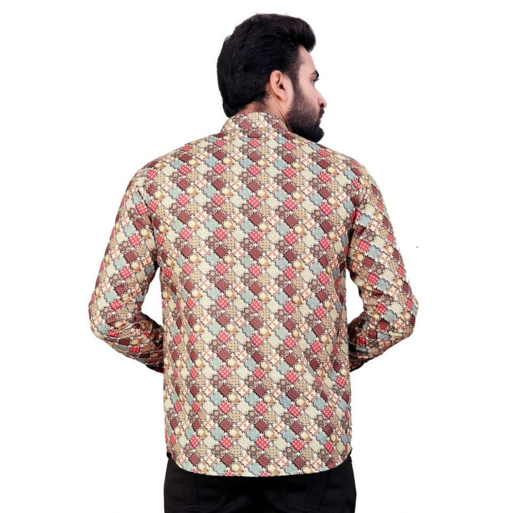 Generic Men's Cotton Blended Printed Full Sleeve Shortkurta (Multicolor) Secondary image