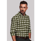 Generic Men's Cotton Blended Checked Full Sleeve Shirt (White-Green)