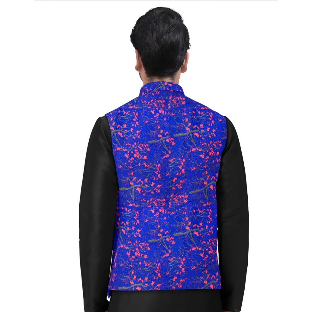 Generic Men's Jacquard Printed Full Sleeve Waistcoat (Blue) Secondary image